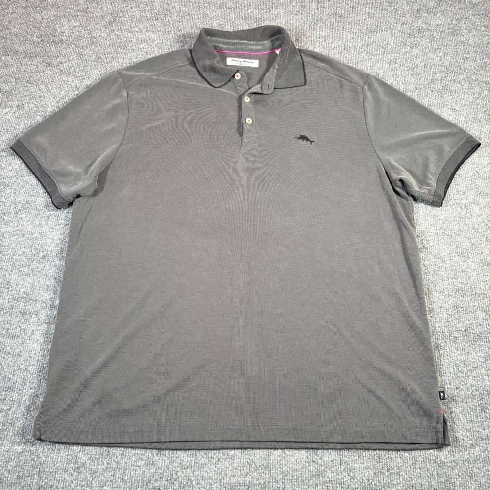 Tommy Bahama IslandZone Polo‎ Shirt Mens XL Gray Striped Performance